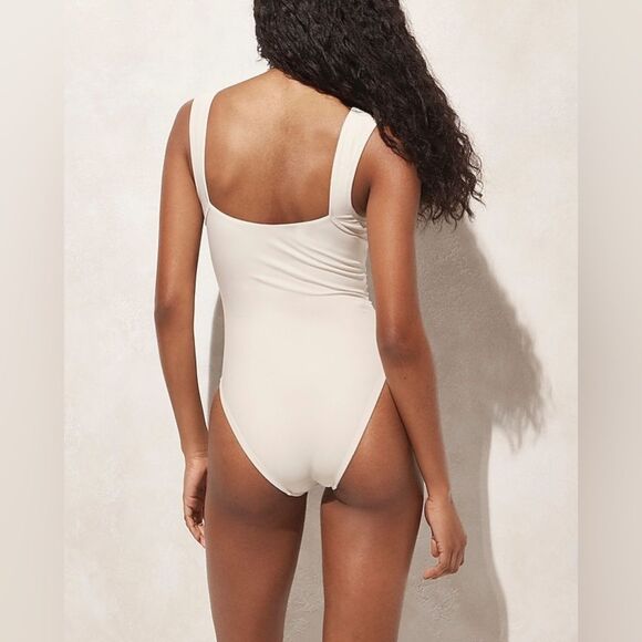 J.Crew Ruched Squareneck One-Piece Swimsuit NWT Women’s 16 Natural Full Coverage - Picture 9 of 9